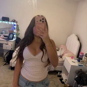 Brandy Melville White and Pink heart tank top